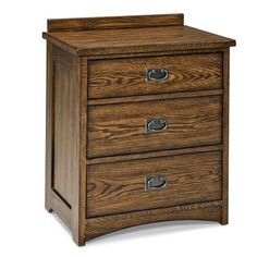 a wooden night stand with three drawers on one side and an open drawer on the other