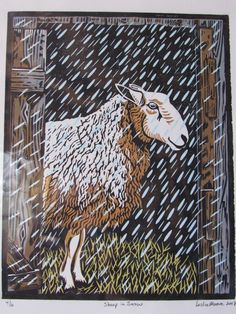 a drawing of a sheep standing in the rain