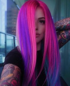 Pink Hair Highlights, Pink And Purple Hair, Pink Purple Hair, Pulp Riot Hair Color, Neon Hair, Hair Color Crazy, Dyed Hair Inspiration, Hair Color Purple