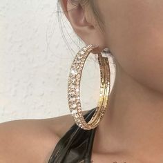 Gorgeous luxury Elegant rhinestone hoop earrings Colour:   Gold,  Silver Material: Rhinestone, Alloy, Zinc Size: 7cm , 1cm depth  Weight: 45g Unisex Earrings, Geometric Hoop Earrings, Accessories Ear, Statement Hoop Earrings, Luxury Earrings, Bra Lace, Earrings Accessories, Pearl Hoop Earrings, Flower Hair Accessories