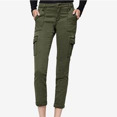 Sanctuary's Soft, Stretchy Cargo Pants Are The Epitome Of Casual-Chic With Two Handy Cargo Pockets At The Side Leg And A Classic Straight Leg. Mid Rise; Regular Fit Through Hips And Thighs; Sraight Leg Approx. Inseam: 30" Front Zipper And Button Closure; Belt Loops On-Seam Pockets; Cargo Pockets At Side Leg Shell: Tencel/Lycra; Lining: Cotton Machine Washable New With Tags Size Xl Code B007 Casual Mid-rise Green Cargo Pants, Non-stretch Tapered Leg Cargo Pants With Side Pockets, Casual Non-stretch Mid-rise Cargo Pants, Casual Ankle-length Cargo Pocket Jeans, Casual Ankle-length Jeans With Cargo Pockets, Cargo Pants Color, Front Zipper, Cargo Pants, Casual Chic