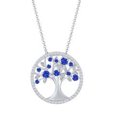 Celebrate the Tree of Life with this stunning sapphire-blue cubic zirconia necklace. Celebrate the Tree of Life with this stunning sapphire-blue cubic zirconia necklace.Click on this JEWELRY & WATCHES GUIDE to learn about fit, styles, materials and more! Clasp: lobster-claw Metal: sterling silver Chain length: 16 in. + 2-in. extender Packaging: boxed Plating: rhodium Finish: polished Cubic zirconia accents Pendant size: 1 in. x 1 in. Chain type: cable Gemstones may have been treated to enhance t Sapphire Birthstone Pendant Necklace, White Gold Necklace With Birthstone And Lab-created Sapphire, Sapphire Color Cubic Zirconia Fine Jewelry Necklace, Sapphire Cubic Zirconia Fine Jewelry Necklace, White Gold Necklace With Lab-created Sapphire Birthstone, Sapphire Color Cubic Zirconia Fine Necklace, Blue Sapphire Pendant Diamond Necklace, Anniversary Necklace With Lab-created Sapphire Birthstone, Birthstone Necklace With Lab-created Sapphire For Gift