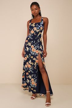 Floral Bridesmaid Dresses Long, Bridesmaid Dress Navy Blue, Graceful Dress, Floral Bridesmaids, Spring Bridesmaid Dresses, Floral Bridesmaid Dresses, Navy Blue Maxi Dress, Navy Blue Bridesmaid Dresses, 27 Dresses