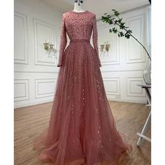 Muslim Pink A-Line Beaded Dubai Luxury Evening Gown for Women's Wedding Party Plus Wedding Dress Reception, Dubai Evening, Muslim Culture, Muslim Evening Dresses, Beaded Embellishments, Dubai Wedding, Intricate Beading, Dresses Luxury, Dubai Style