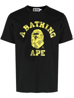 black/lime green cotton camouflage print logo print to the front logo patch at the sleeve round neck short sleeves straight hem Camouflage Print, Bathing Ape, A Bathing Ape, T Shirt Vest, Green Cotton, Print Logo, Logo Print, Lime Green, Patch Logo