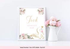 a white vase filled with pink flowers next to a framed sign that says, jellies are sweet please like a treat