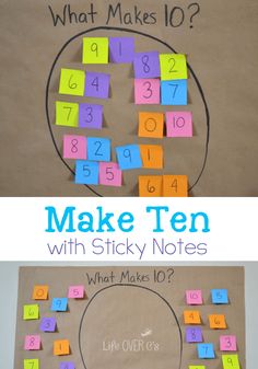 an activity for kids to make ten with sticky notes