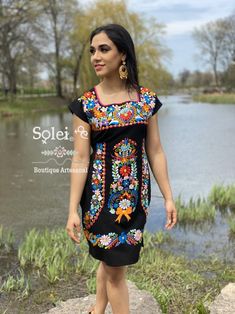 Mexican Colorful Embroidered Dress. Beautiful Traditional image 1 Fitted Spring Dress With Geometric Embroidery, Fitted Dress With Geometric Embroidery For Spring, Spring Embroidered Multicolor Dresses, Fitted Geometric Embroidery Festival Dresses, Fitted Dresses With Geometric Embroidery For Festival, Summer Dresses With Multicolor Embroidery And Floral Applique, Fitted Dresses With Multicolor Geometric Embroidery, Fitted Summer Dresses With Geometric Embroidery, Fitted Cotton Dress With Geometric Embroidery