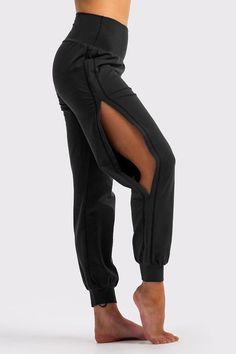 Namastetics Women's Open Slit Yoga Pants | Wander Pant | Loose fit, Cotton Based, Black, Sustainably Made - NAMA Vestiti In Jeans, Yoga Attire, Black Athleisure, Athleisure Pants, Summer Lounge, Yoga Style, All Who Wander, Yoga Pants Outfit, Vogue Patterns