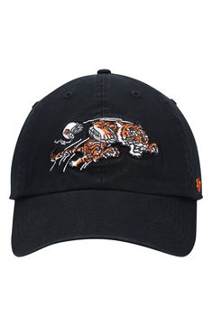 Stay committed to the Cincinnati Bengals as you express your fandom in this Clean Up Legacy adjustable hat from '47. The unstructured, relaxed design of this cap acts as the perfect canvas for the bold Cincinnati Bengals graphics displayed on the crown. You'll love sporting this piece of headwear on game day, or every day. Material: 100% Cotton Low crown Unstructured relaxed fit Curved bill Adjustable fabric strap with snap buckle One size fits most Six panels with eyelets Woven clip tag Embroid Adjustable Team Logo Cap, Dad Cap With Embroidered Logo For Fan Gear, Adjustable Dad Hat With Curved Brim For Sports Fans, Adjustable Baseball Cap For Fan Gear, Adjustable Dad Hat With Curved Visor For Fan Gear, Cotton Dad Hat With Curved Brim For Fan Gear, Cotton Cap For Fan Merchandise, Cotton Fan Merchandise Cap, Curved Brim Dad Hat Fan Merchandise