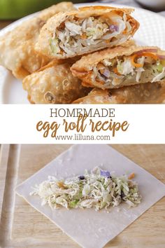 homemade egg roll recipe on a white plate