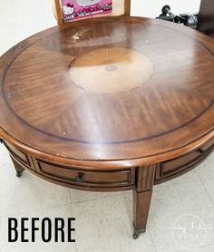 an old table has been refinished with new paint