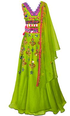 Gorgeous green organza lehenga by Preeti S Kapoor with matching short blouse