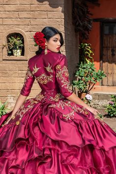 M39-139 RUFFLED CHARRO QUINCEANERA DRESS BY RAGAZZA | eBay Fitted Quinceanera Dress With Ruffles For Sweet 16, Ruffled Ball Gown Quinceanera Dress, Ruffled Ball Gown For Quinceanera, Burgundy Ball Gown, Vestido Charro, Mexican Quinceanera, Mexican Quinceanera Dresses, Charro Quinceanera Dresses, Damas Dresses