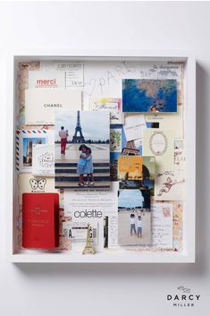 a collage of photos and pictures is displayed in a white frame with the words paris on it