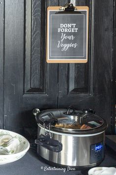 a sign that says don't forget your veggies hanging on the door