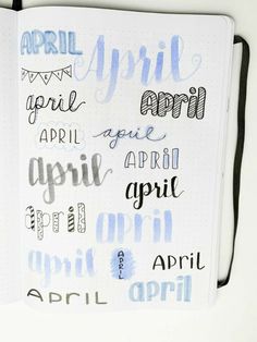 an open notebook with writing on it and the words april written in different languages,