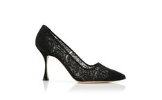 Designer Black Lace Pointed Toe Pumps - Image Side View Manolo Blahnik Black, Bridal Shoes Flats, Wedding Dress Shoes, Evening Wedding, Scarf Gift, Mule Sandals, Green Shoes, Flat Boots, Side View