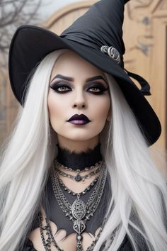 Black And White Witch Costume, Womens Witch Makeup, Which Halloween Makeup, Witch Hair And Makeup Halloween, Witch’s Makeup, Blonde Witch Makeup, Witch Makeup Creepy, Womens Witch Costume Makeup, Evil Sorceress Costume