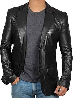 #ad Top Seller for Black Leather Blazer for Men - Real Lambskin Leather Mens Blazer, Fashion Mens Suit Mens Leather Blazer, Black Leather Blazer, Blazer For Men, Gentleman's Wardrobe, Leather Blazer Jacket, Casual Chique, Men's Leather Jacket, Mens Leather, Leather Blazer