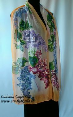 Natural silk shawl floral orange hand painted от Studijakalla Spring Bohemian Hand Painted Silk Scarf, Artistic Hand Painted Scarves For Spring, Handmade Silk Scarf For Spring, Artistic Hand Painted Silk Scarf For Spring, Lace Suits, Monochrome Clothes, Shawl Design, Silk Paintings, Lace Suit