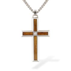 763311 - Steel - Cross Pendant Stainless Steel Cross Pendant, Inlay Jewelry, Koa Wood, Steel Cross, Wood Inlay, Fine Jewels, Steel Chain, Stainless Steel Chain, Cross Pendant