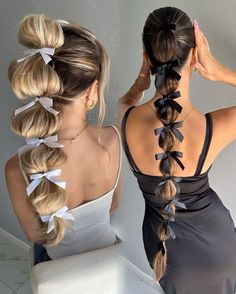 #hair #hairgoals #hairbows #ponytail #partyhair Braided Ponytails, Braided Hairdo, Hair Up Styles, Penteado Cabelo Curto, Hairdo For Long Hair, Easy Hairstyles For Long Hair, Braids For Long Hair, روتين العناية بالبشرة, Fashion Hair Accessories