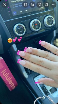 pink french tip nails Medium Length Pink French Tip Nails, Square Nails Hot Pink, French Nails Hot Pink, Dark Pink French Tip, French Tip Hot Pink, Dark Pink French Tip Nails, Pink Sparkly French Tip Nails, Pink French Tip Nails Square, Pink On Pink French Nails