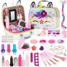 Our SANRUIHE Kids Makeup Kit for Girl Toys 31 Pcs Washable Real Cosmetic, Safe & Non-Toxic Little Girl Makeup Set, Frozen Make up Set for Girl 3-12 Year Old Christmas & Birthday Gift. Our makeup toy is specially designed for children over 3 years old research and design of non-toxic and harmless makeup toy is perfect as a Valentine's Day gift, Easter gift, Christmas gift for little girls. This little girl's makeup toy set includes most of the makeup tools needed to meet the makeup wishes of the Toys For Girls 8-9, Toddler Makeup, Kids Makeup Kit, Real Makeup, Fake Makeup, Pretend Makeup, Princess Christmas, Makeup Toys, Frozen Toys