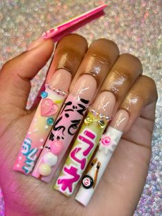 Ig:leiigrl Japan Nails Design Tokyo, Japanese Nail Art Simple, Xxl Nail Designs, Cute Japanese Nails, Kawaii Pink Nails, Kirby Nails, Tokyo Nails, Harajuku Nails, Unique Nail Designs