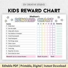 the reward chart for kids is shown