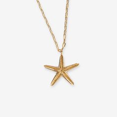 Sienna Starfish Pendant Necklace Brass Beach Star Charm Necklace, Beach Starfish Charm Necklace, Star Charm Necklace For Beach, Star Charm Necklaces For Beach, Ocean-inspired Necklaces With Star Charm, Elegant Starfish Charm Necklace For Beach, Elegant Starfish Charm Star Necklace, Elegant Starfish Charm Necklace, Elegant Star-shaped Necklace With Starfish Charm