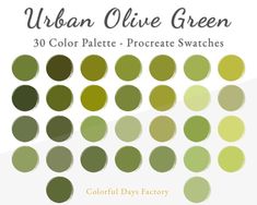 the book cover for urban olive green 30 color palette - procreate swatches