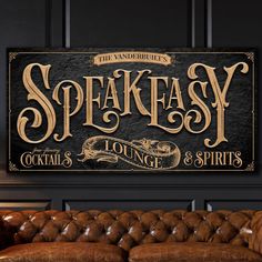 speakeasy bar sign on black stone texture with gold lettering that say speakeasy lounge Home Bar Lounge Room Ideas Modern, Vintage Industrial Decor Living Room, Rustic Industrial Decor Living Room, Bar Interior Design Vintage, Modern Farmhouse Wall Art Living Room, Bar Lounge Room Ideas House, Game Room Bar Ideas, Library Bar Room, Home Bar Ideas Living Room