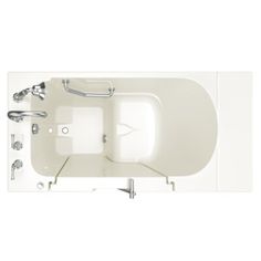 a white bath tub with two faucets and no shower head or handset