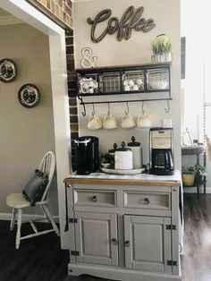 a coffee bar in the corner of a room