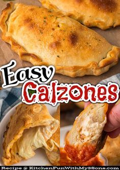 the cover of easy calzones is shown with pictures of different food items in it