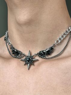 ◾️Size 42cm Jewelry Knowledge Silver, D&d Jewelry, Cybersigilism Jewelry, Alt Jewelry, Edgy Necklace, Metal Wings, Fashion Site, Alternative Jewelry, Jewel Necklace