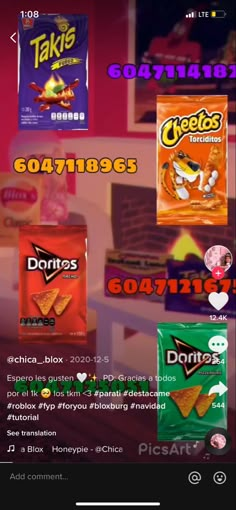 some snacks are being displayed on the screen