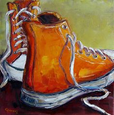 a painting of an orange pair of shoes