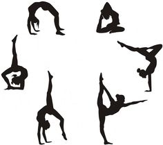 the silhouettes of people doing yoga poses in different positions, including handstands and legs