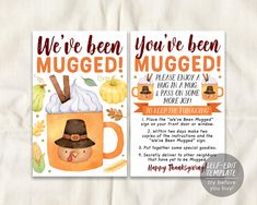 two thanksgiving cards with an image of a mug