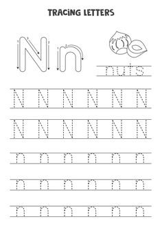 the letter n worksheet for children to practice handwriting and writing with numbers,