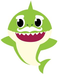 a green and white cartoon shark with big eyes