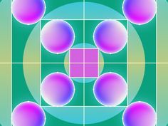 an image of some balls in the middle of a square with four squares on it