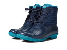 Sperry Saltwater - Women's Lace-up Boots : Navy 1 : Combat cold, wet weather with the waterproof Saltwater boot from Sperry. Duck-inspired waterproof boot. Please note that the rubber foot has a matte finish and not a glossy finish. Leather and textile upper with a waterproof rubber foot. Rawhide lacing with rust proof eyelets for secure fit. Side zipper closure. Micro-fleece lining and cushioned insole for warmth and comfort. Nonmarking rubber outsole with Wave-Siping for ultimate wet/dry tract Sperry Saltwater Duck Boots, Winter Duck Boots, Sperry Duck Boots, Womens Duck Boots, Women's Lace Up Boots, Leopard Boots, Boot Pulls, Hunter Rain Boots, Winter Ankle Boots