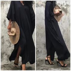 Great Boho Summer Dress, Or Cover Up A Must Have!! Stunning Color Black Measurement And Detail: One Size Length Of Dress: 46" Width Of Dress: 45" Bust 60"- 80 Oversized Loose Maxi Dress For Beach, Oversized Loose Maxi Dress For The Beach, Chic Black V-neck Kaftan, Spring Black Maxi Dress With Kimono Sleeves, Black Maxi Dress With Kimono Sleeves For Spring, Chic Black Maxi Dress With Kimono Sleeves, Black Long Sleeve Maxi Dress Beach Cover-up, Black Long Sleeve Maxi Dress For Beach, Long Sleeve Black Maxi Dress For Beach