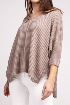 Elevate your spring wardrobe with our Zenana Waffle Knit 3/4 Sleeve Top. This lightweight top features a comfortable oversized fit. The V-neckline and hi-low hem add a touch of elegance, while the side slits provide extra comfort. Dress it up with white jeans or dress pants or keep it casual with denim shorts or jeans. You'll love the versatility of this waffle top! Neckline: V-neckline Features: Side Slits Fabric: Waffle knit texture Hemline: Hi-low hem Sheer: Semi-sheer Sleeve: 3/4 Sleeve Stre Top Spring Outfits, Pastel Tops, Spring Basics, Mesh Outfit, Spring Jumpsuits, Casual Outfit Idea, Top Neckline, Simple Casual Outfits, Plus Jumpsuit