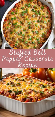 stuffed bell pepper casserole recipe with text overlay