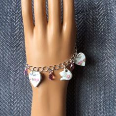 Hearts and Teapots Bracelet-Roses And Teacups Tea Cup Necklace, Tea Cup Jewelry, Dream Tea, Silver Tea, Tea And Coffee, Tea Sets, Czech Beads, Beaded Stretch Bracelet, Heart Bracelet